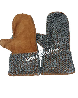 Round Riveted Leather Chain Mail Mittens